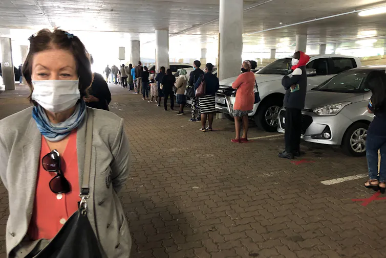 People waiting to be vaccinated in Durban, South Africa.