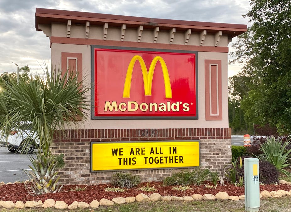McDonald's branch with pandemic message.