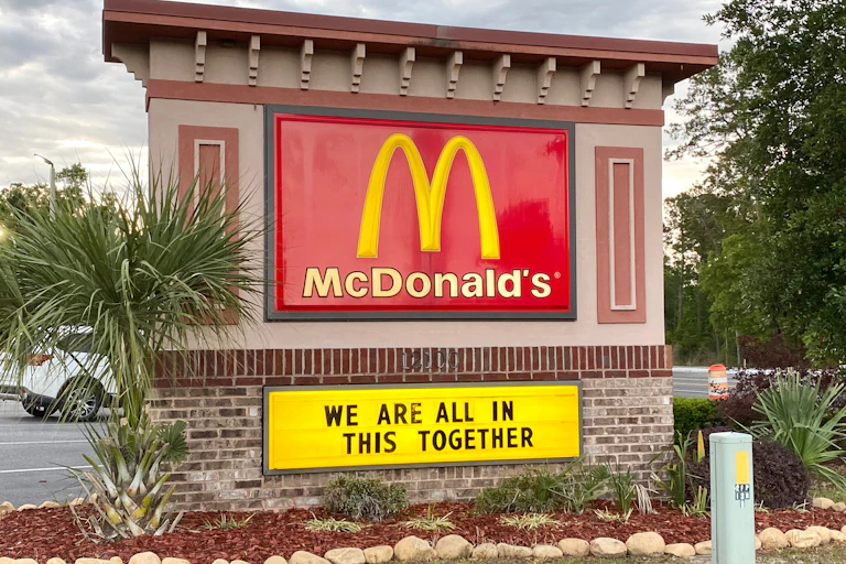 McDonald's branch with pandemic message.