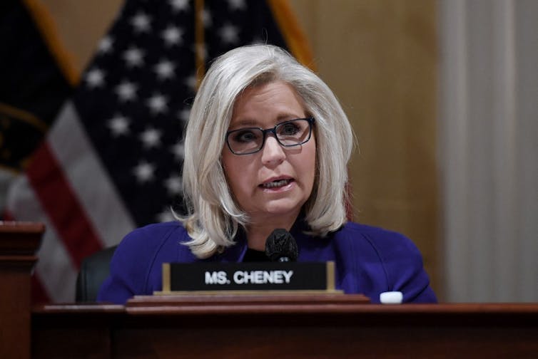 Rep. Liz Cheney [R-WY] speaks as the US congressional committee investigating the January 6 attack at the Capitol