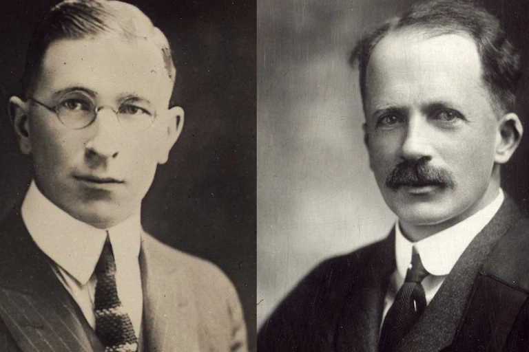 Black and white portraits of two men.