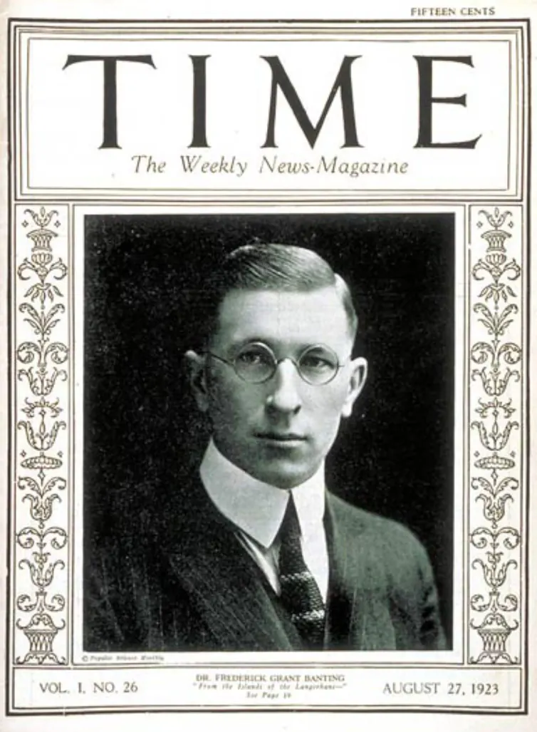 Frederick Banting en couverture du magazine TIME le 27 août 1923.