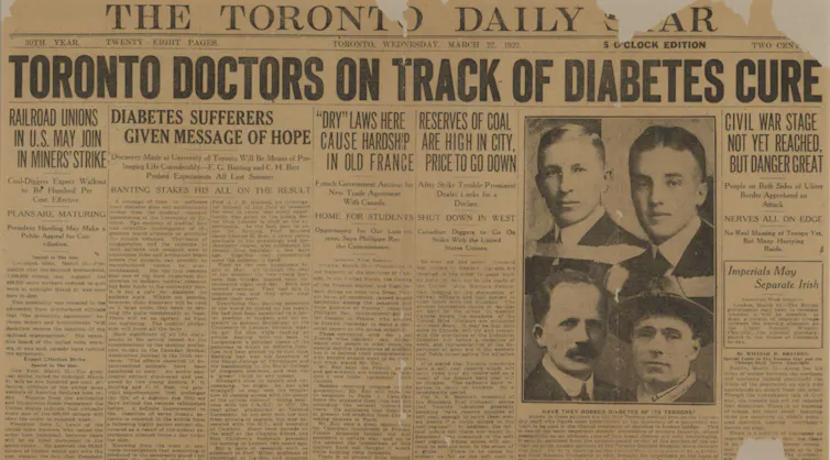La première page du Toronto Star du 22 mars 1922 présente les accomplissements de Banting et Best concernant l’insuline et un traitement du diabète.
