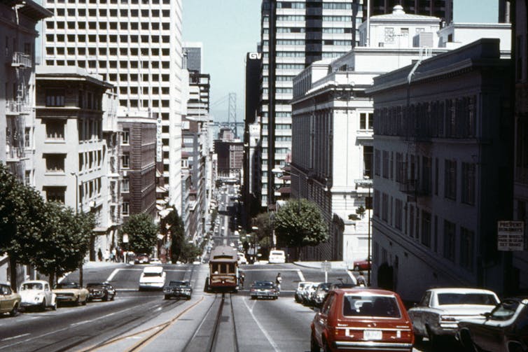 An old photo of cars on a San Francisco street