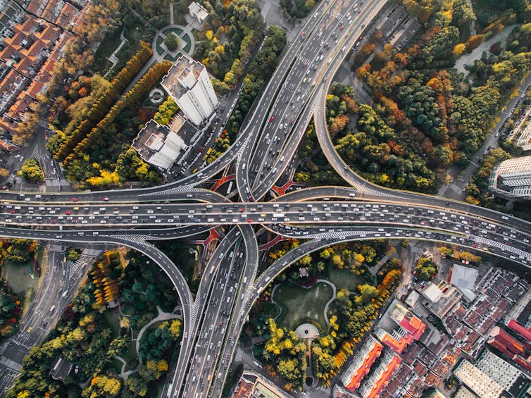 An aerial view of intersecting motorways