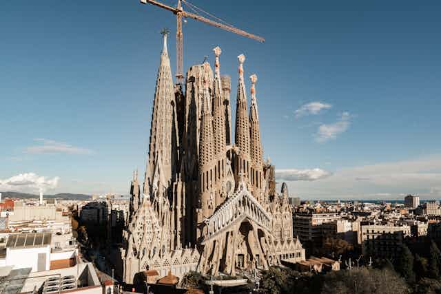 The Sagrada Familia seen from the front.