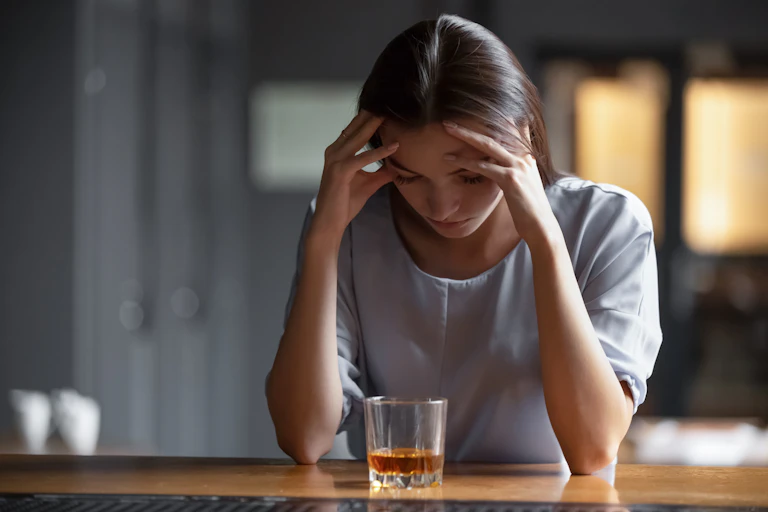 A woman with a hangover