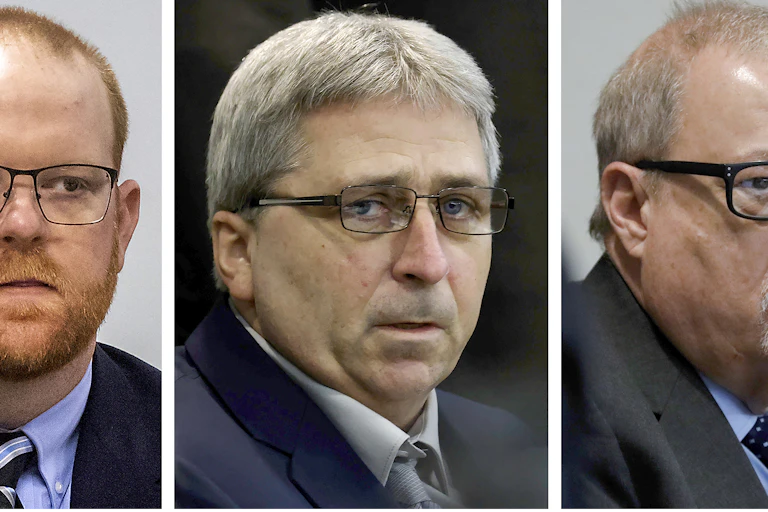 Photos of the three men found guilty of murdering Ahmaud Arbery.