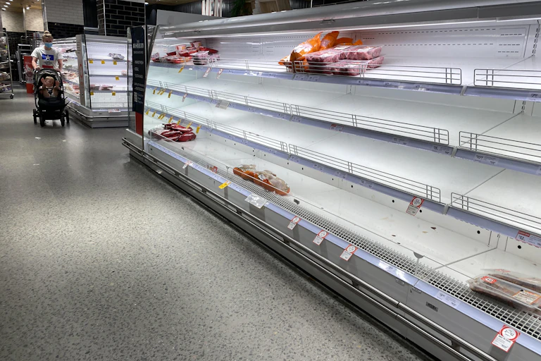 Empty shelves at a supermarket in Sydney, January 7 2022.