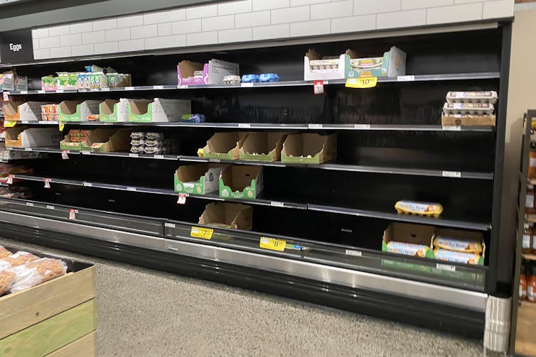 Shelves of eggs at a supermarket in Sydney, January 7 2022.