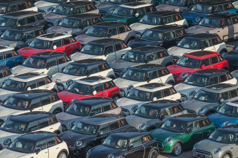 Rows of brand new Minis ready for export.