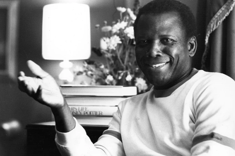 Sidney Poitier relaxing in a 1980 photograph.