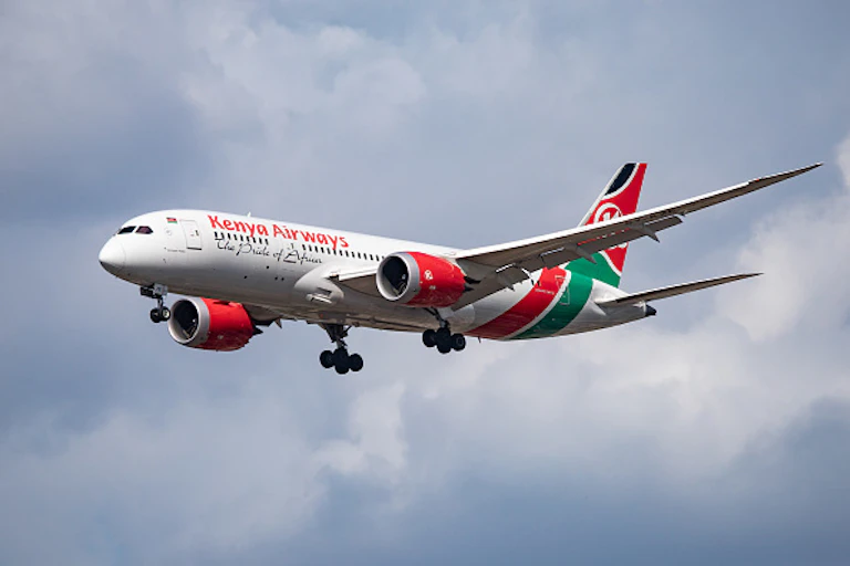 Kenya Airways aircraft approachingLondon Heathrow International Airport