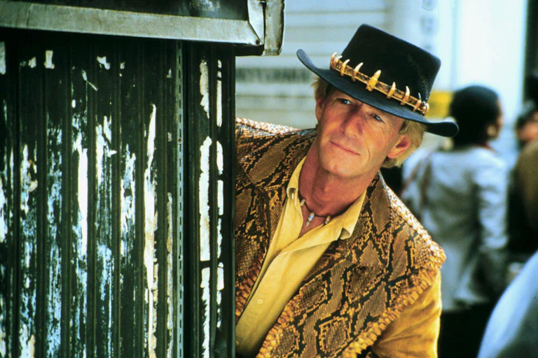 Australian actor Paul Hogan in character as Crocodile Dundee.
