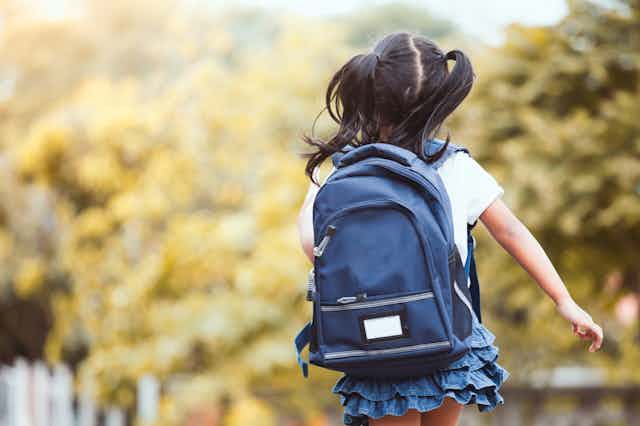 School student wearing backpack