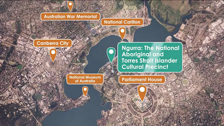 A map of the proposed Ngurra The National Aboriginal and Torres Strait Islander Cultural Precinct.
