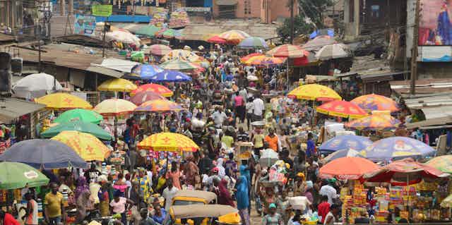 A crowded market in Lagos, Nigeria