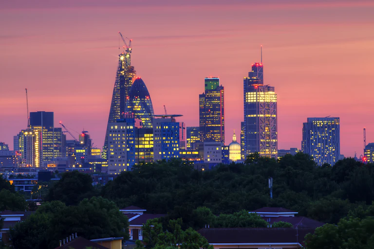 The London skyline at sunset