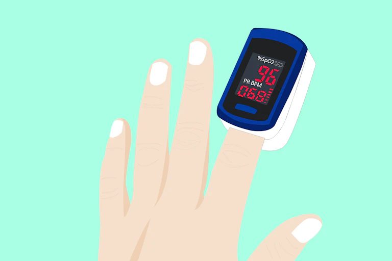 Pulse oximeter on fingertip