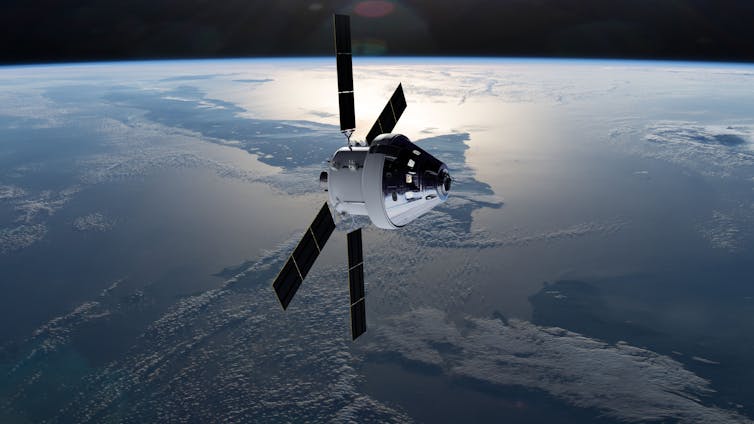 The Orion spacecraft depicted in space.