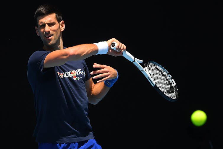 Novak Djokovic practicing in Melbourne.