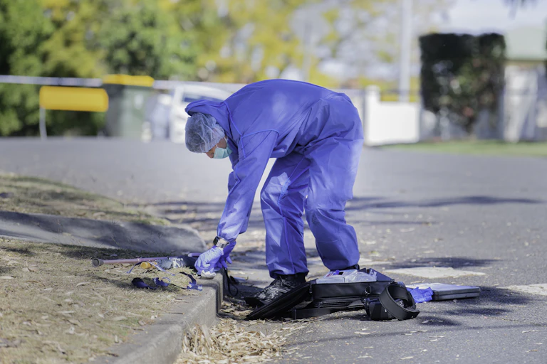 Forensic officer collecting evidence