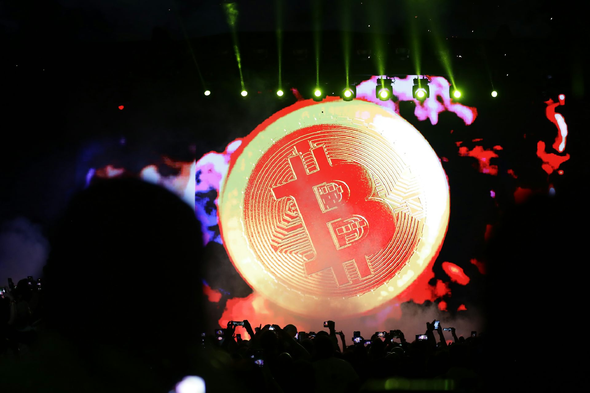 Projection of Bitcoin symbol on a stage in El Salvador. 