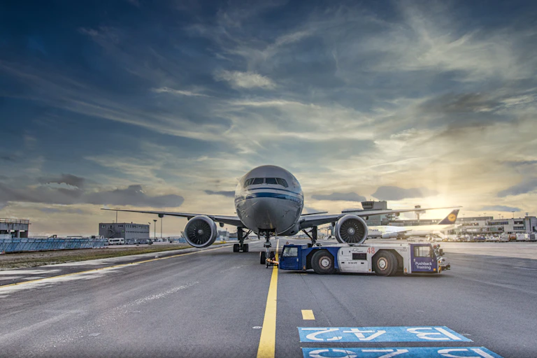 A plane in an airport