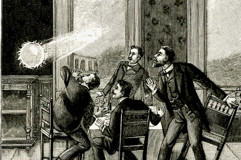 A 19th century illustration of ball lightning.