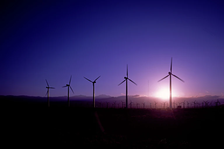 A row of wind turbines