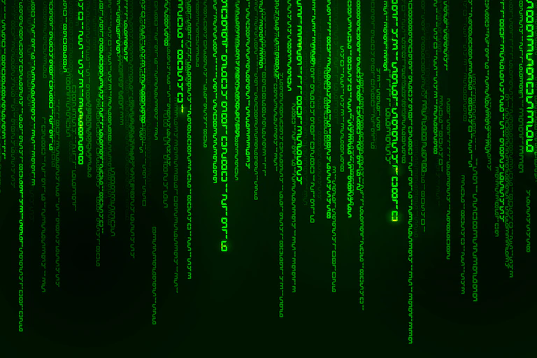 Green lines of computer code typed out in columns against a black background.