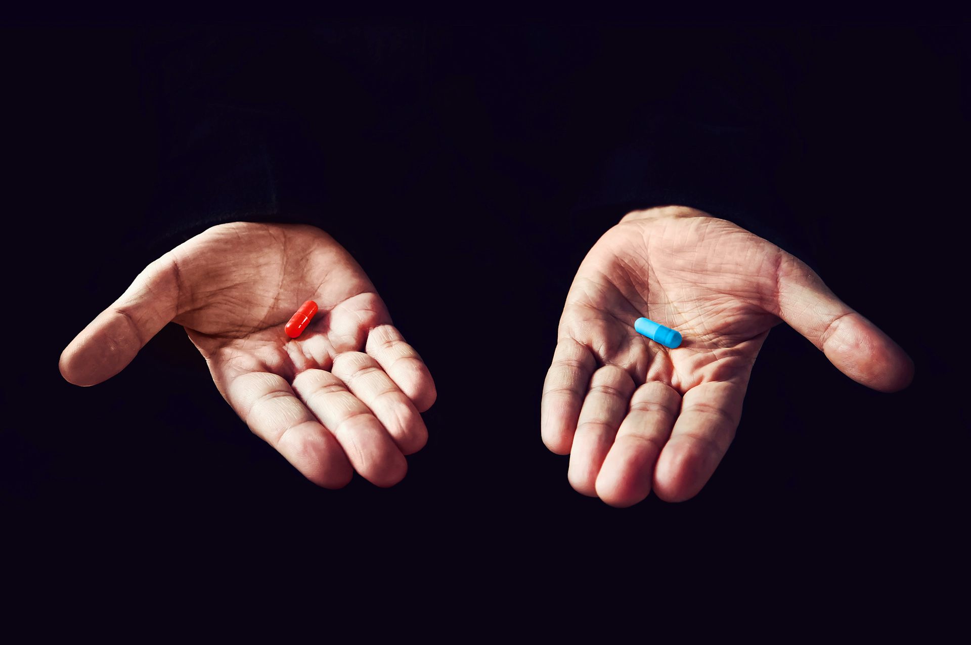 matrix blue pill red pill hands