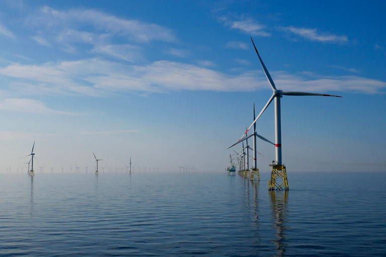 Wind turbines on a calm sea
