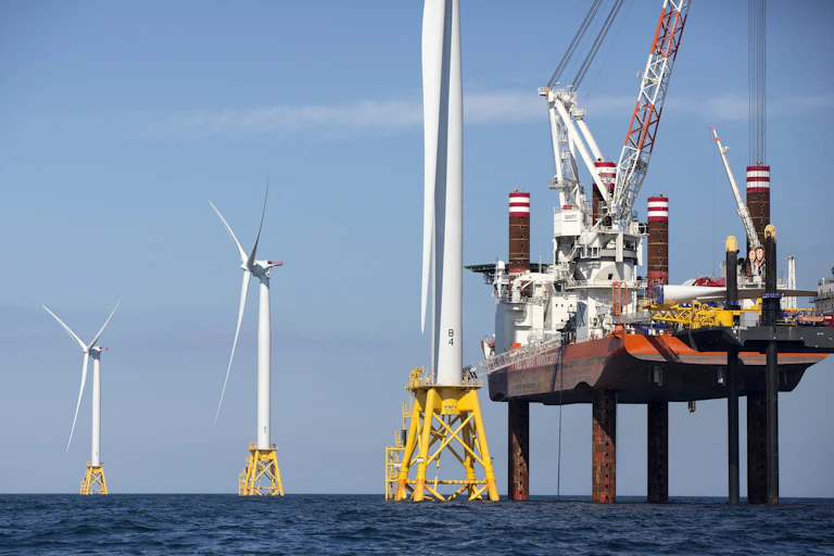 Construction of a wind farm off Rhode Island