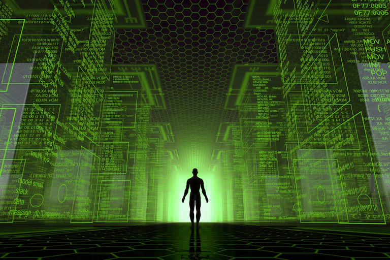 Image of a man in a virtual world.