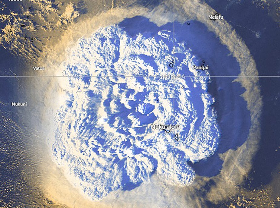 Satellite image of the Tonga explosion.