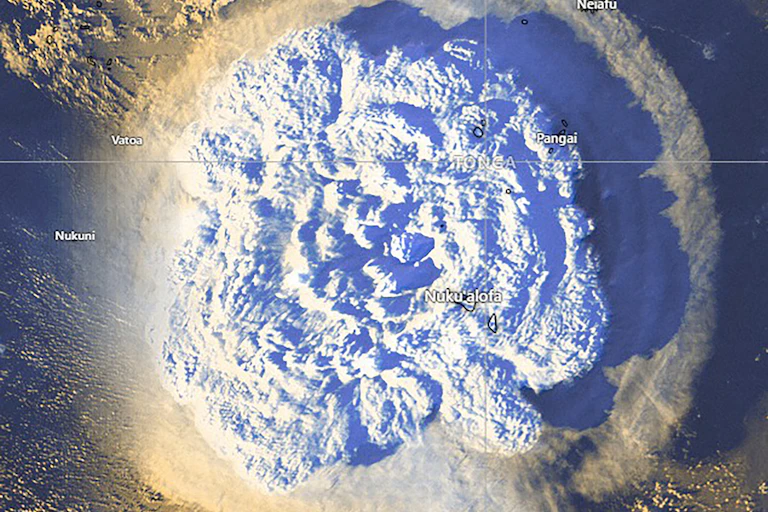 Satellite image of the Tonga explosion.