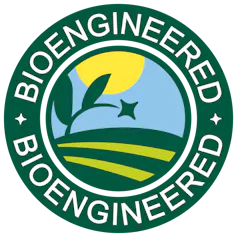 Green seal with plant graphic and 'BIOENGINEERED' text.