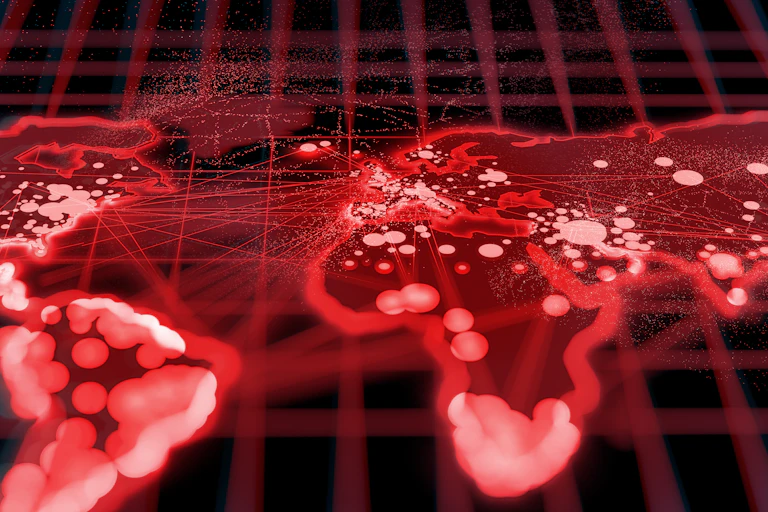 mapa mundi de datos en rojo.
