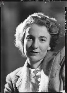 Black and white portrait of a woman.