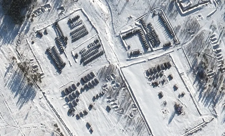 Satellite image of a Russian battle group at Voronezh, close to Russia's border with Ukraine.