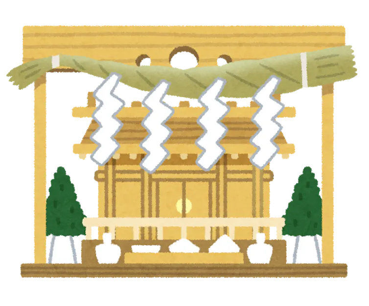 Graphic showing a Shinto altar that consists of a small cupboard on which are displayed articles of veneration.