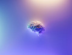 Illustration of a brain on a purple and blue background