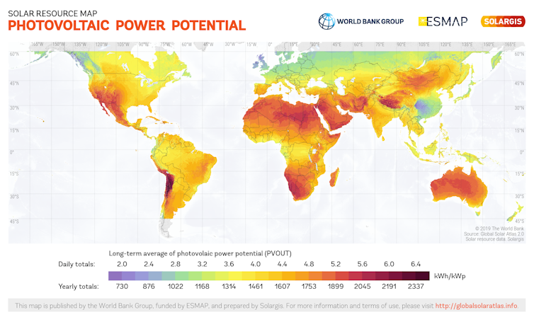 A world map of solar power potential