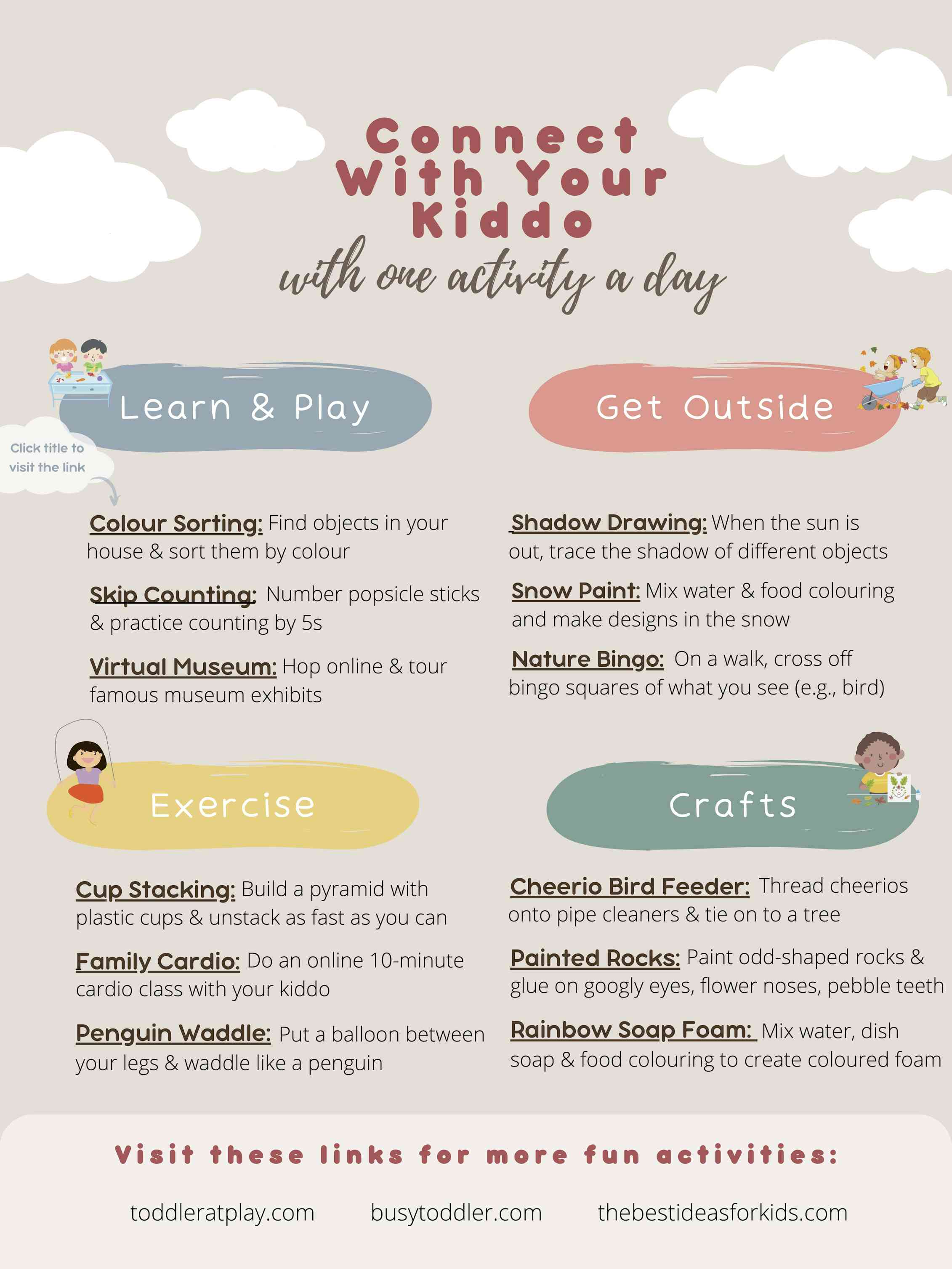 Infographic with suggestions for child-friendly acitivities
