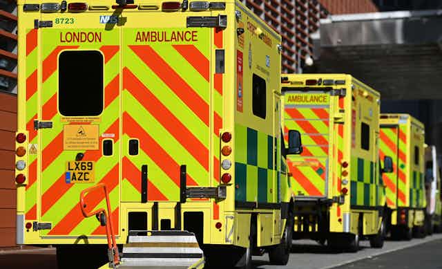 Ambulances queuing outside a London hospital