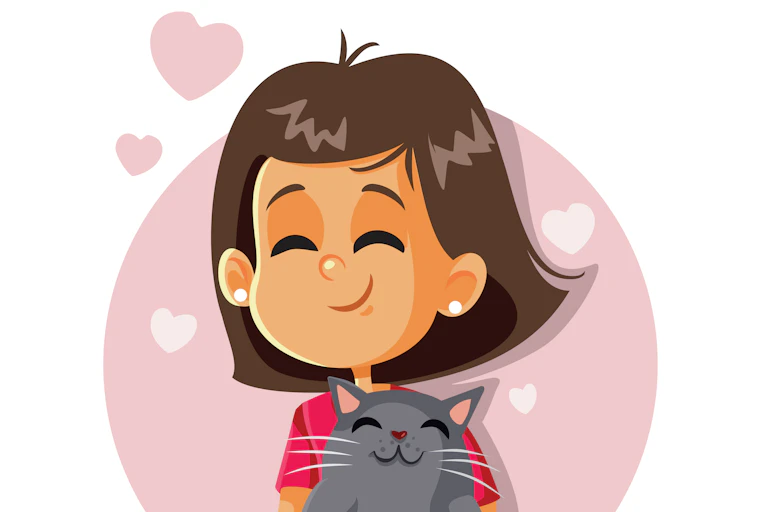 Illustration d'une petite fille et de son chat.