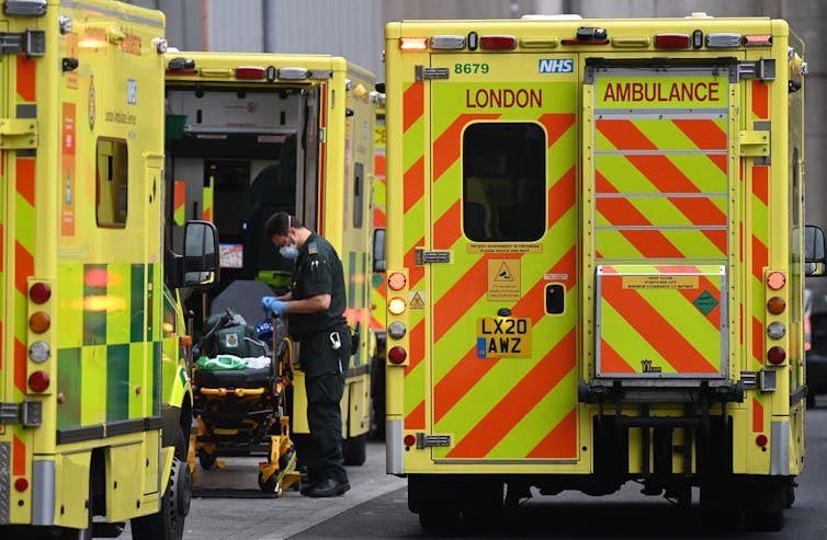 Ambulances delivering patients to a London hospital