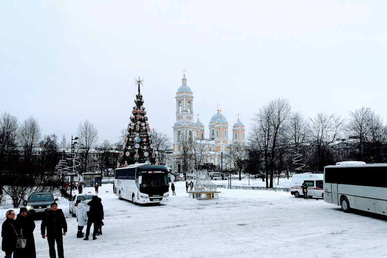 People celebrating Christmas in the centre of St Petersburg