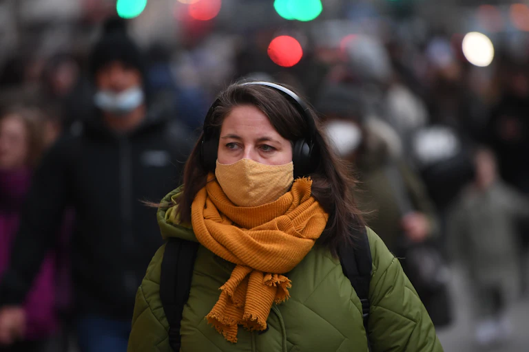 A woman wearing a face mask